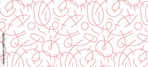 Pink lines pattern, doodle abstract pattern. Vector graphics. Seamless pattern