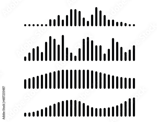 Sound wave or sound message. Set of music, podcast, radio shapes. Equalize graphics. Vector illustration.