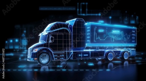 3d rendering of a truck on a dark background with a hologram, Generative AI illustrations.