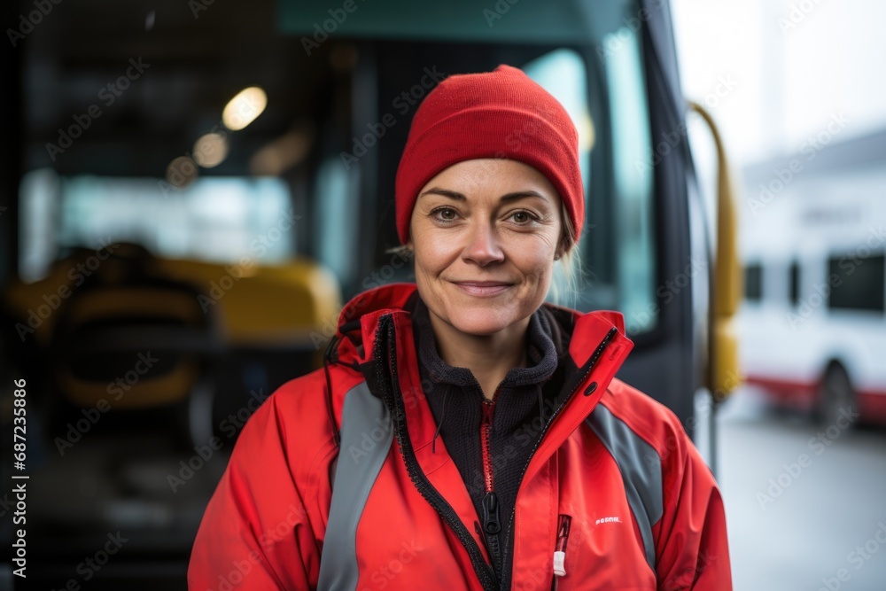 Portrait of a middle aged female bus driver Portrait of a middle aged female bus driver