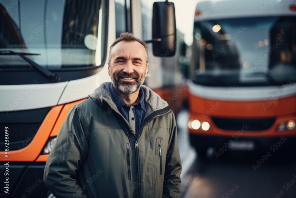 Portrait of a middle aged male bus driver Portrait of a middle aged male bus driver