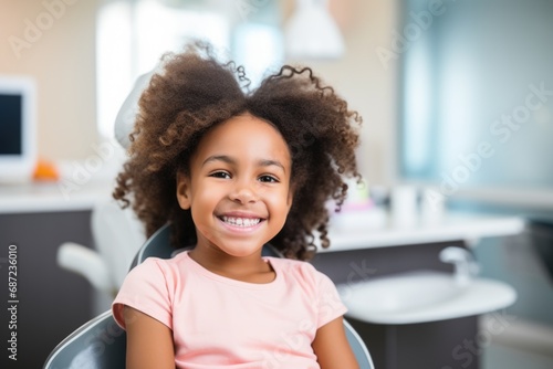 Portrait of a smiling little girl at the dentist office