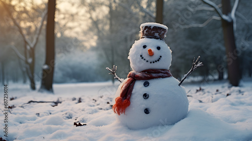 Snowman in Christmas, holiday. Generative AI