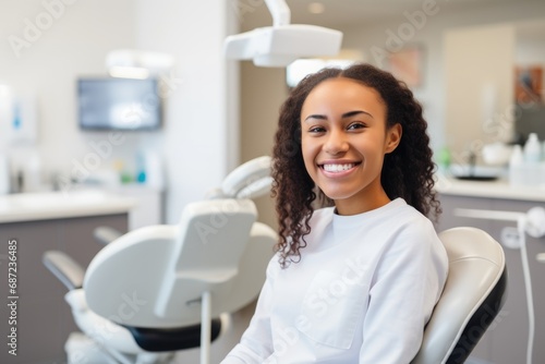 Portrait of a smiling young girl in the dentist office