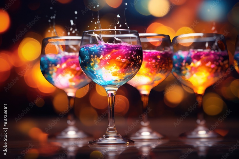Colorful Array of Wine Glasses Filled with Delicious Summer Cocktails Generative AI Colorful Array of Wine Glasses Filled with Delicious Summer Cocktails Generative AI