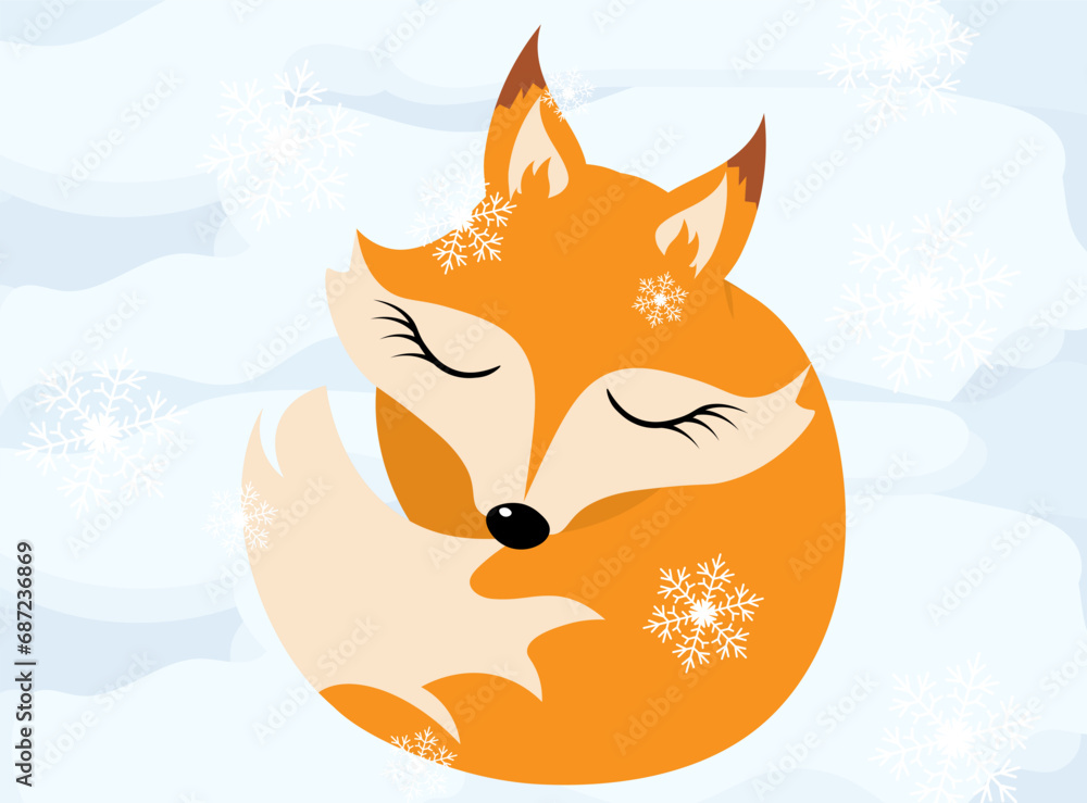 Christmas story time. The fox sleeps in the snow. Christmas and New Year vector composition. Christmas story time. The fox sleeps in the snow. Christmas and New Year vector composition.