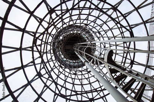 Old water tower of hyperboloid construction bottom view