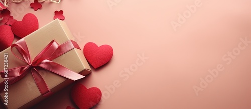 Valentine s Day eco friendly zero waste care package with kraft paper wrap concept banner postcard background Copy space image Place for adding text or design photo
