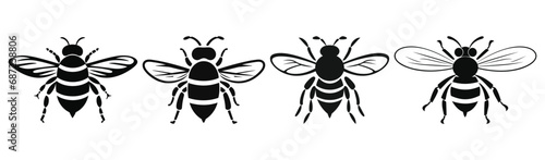 Set of Honey Bee Black Color Vector Illustration © Design Spread