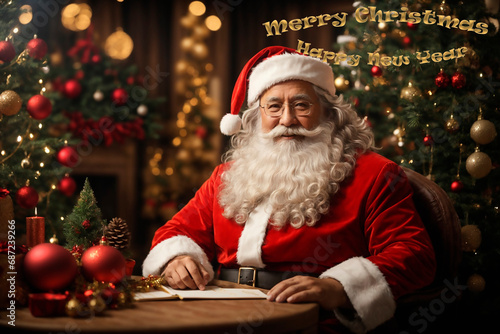 Christmas. New Year. Greeting card beautiful christmas background cheerful Santa Claus