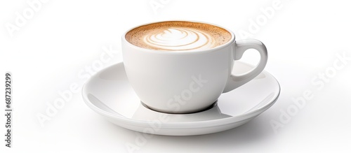 White coffee cup against white background Copy space image Place for adding text or design