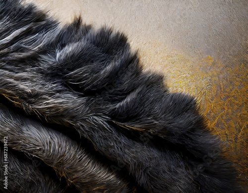 Background with a soft black fur blanket and copyspace. 