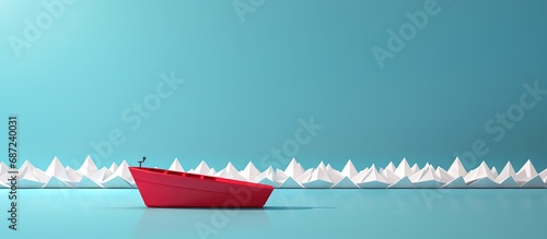 White and red paper ships on a blue background signify innovative business solutions Copy space image Place for adding text or design