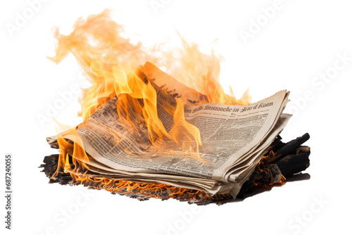 Burning newspaper with flame. Concept of propaganda and fake news