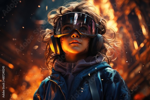 A stylish girl sporting goggles and headphones completes her outdoor look with a cool jacket and sunglasses, adding a touch of edge to her human face photo