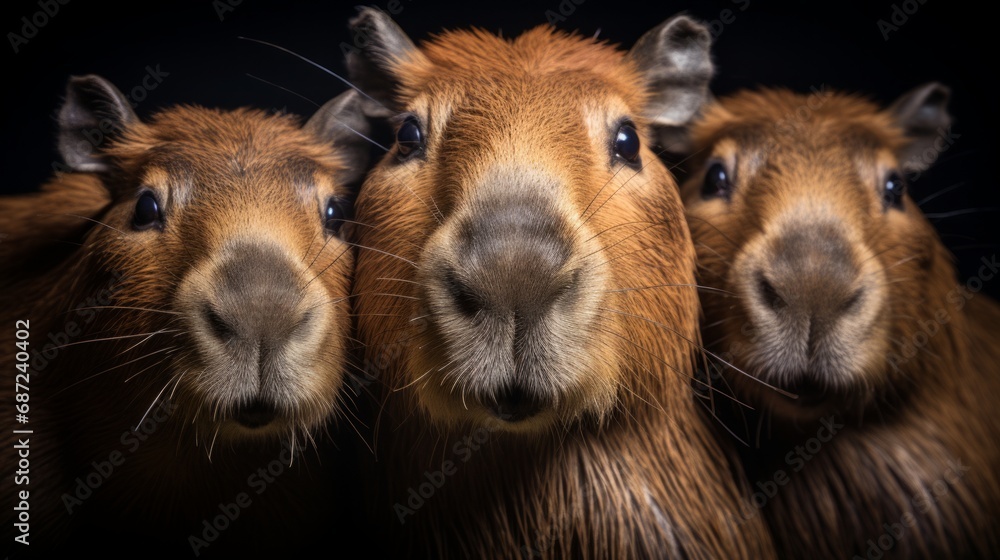 Obraz premium closeup of a cute group of capybaras, copy space, 16:9