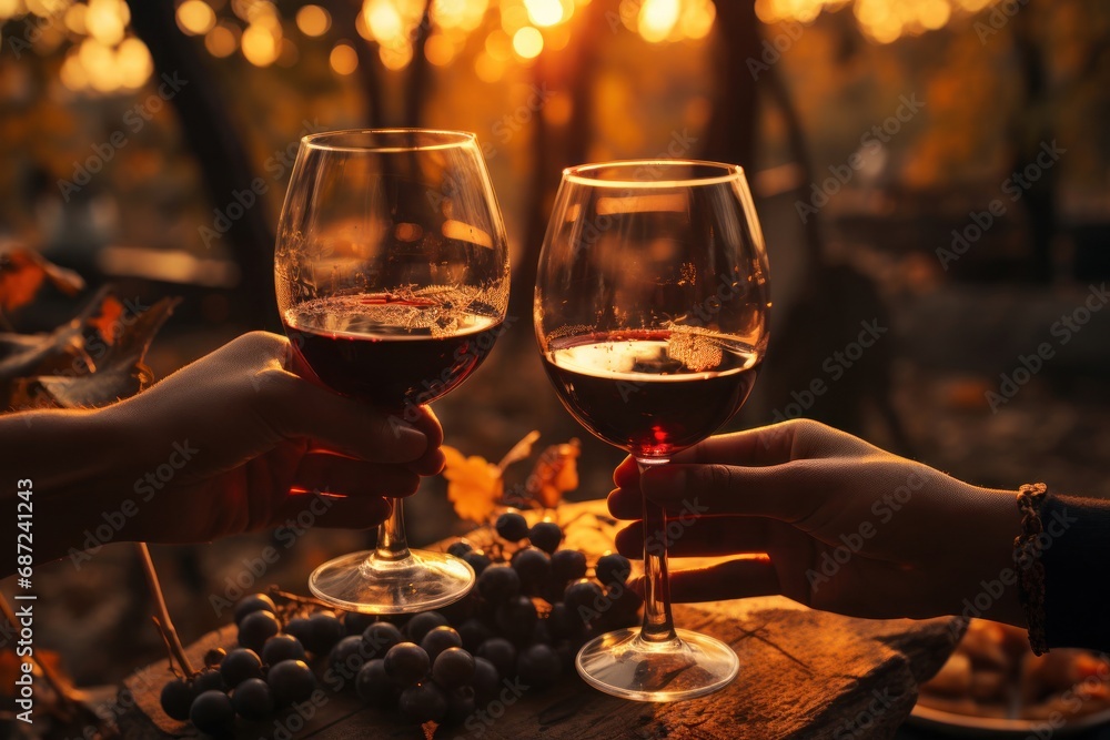 Couple Toasting with Wine Glasses Over a Bunch of Grapes Generative AI Couple Toasting with Wine Glasses Over a Bunch of Grapes Generative AI