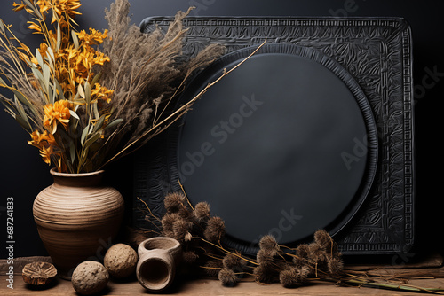 Charcoal color textures vintage, flat lay with copy space