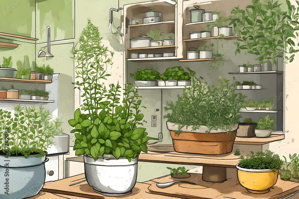 Kitchen herbs in a garden