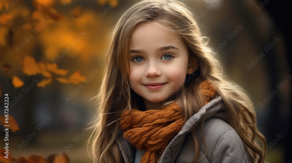 kids autumn portrait,girl look at camera