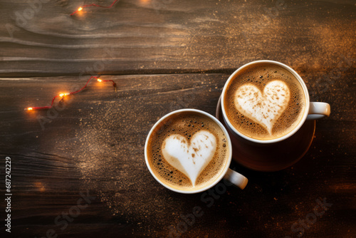 Tazas de café con corazones en la espuma.