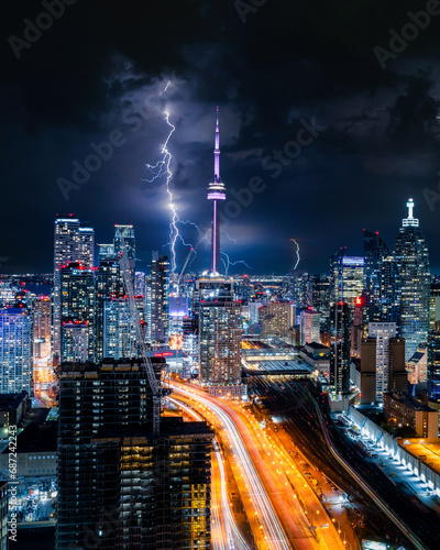 Photography Cityscape Toronto lightning strike architecture skyscraper and highway