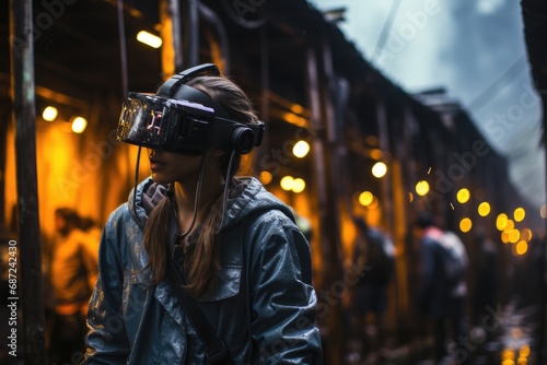 Women wearing vr headsets standing in a dark alley © Larisa AI
