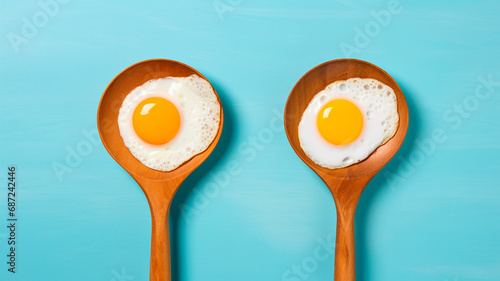 Yellow chicken eggs on a blue background, minimalistic image. Generative AI