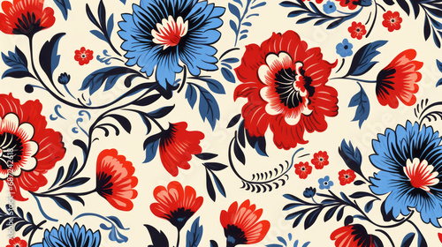 Traditional Mexican floral pattern on bright background. Vibrant Spirit of Mexico with Authentic flowers pattern