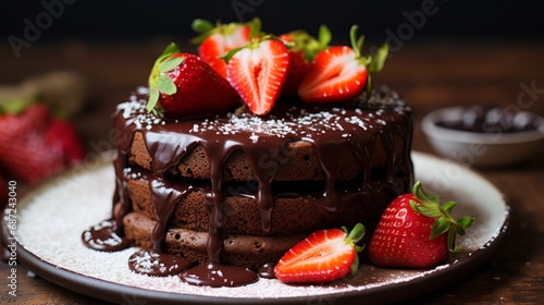 A delectable and healthy homemade chocolate cake creatively crafted with finger millet flour, replacing the traditional all-purpose flour. The cake is beautifully adorned photo