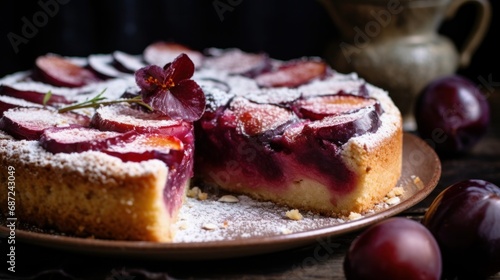 Fresh plums baked into a vanilla torte