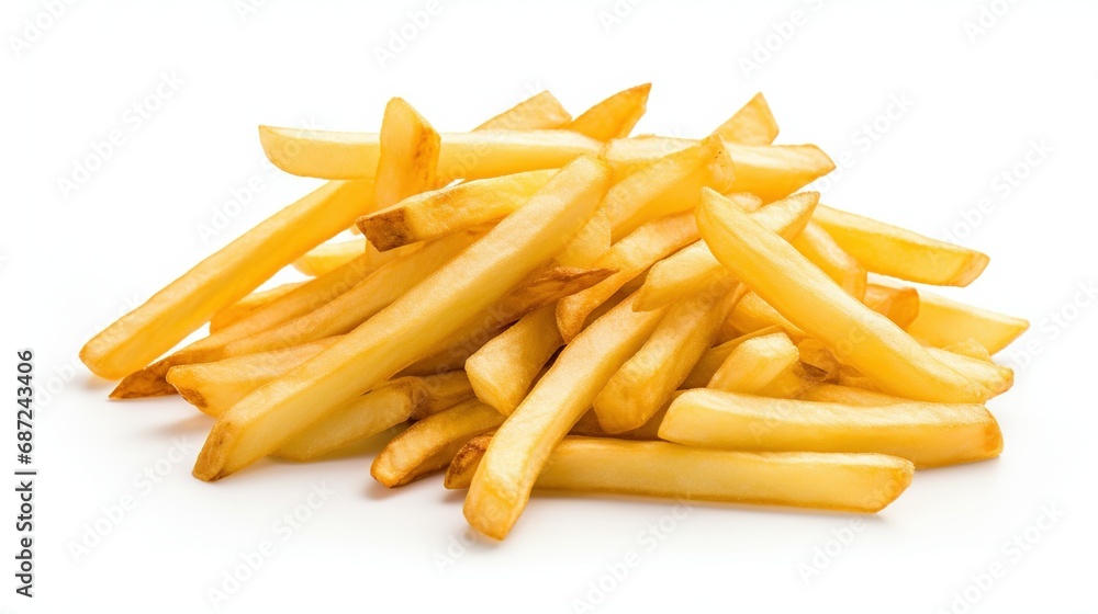French fries potatoes isolated on empty white background Created with Generative Ai technolog