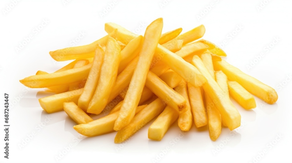 French fries potatoes isolated on empty white background Created with Generative Ai technolog French fries potatoes isolated on empty white background Created with Generative Ai technolog
