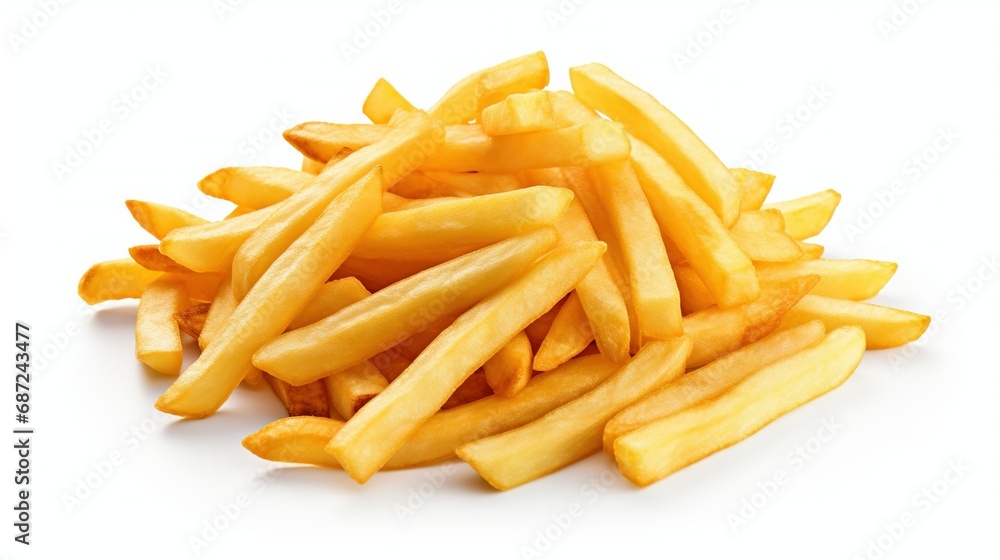 French fries potatoes isolated on empty white background Created with Generative Ai technolog French fries potatoes isolated on empty white background Created with Generative Ai technolog