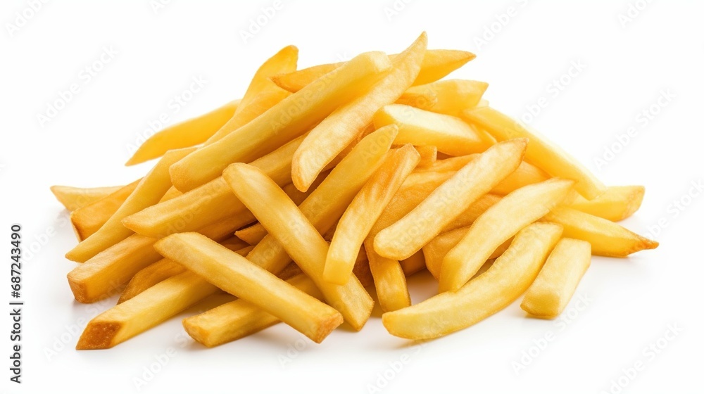French fries potatoes isolated on empty white background Created with Generative Ai technolog French fries potatoes isolated on empty white background Created with Generative Ai technolog