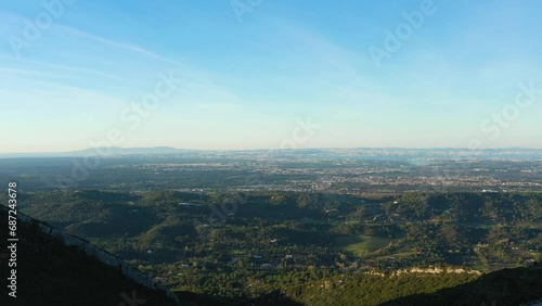 Arrabida Natural Park Hills and Setubal Parish. Portugal. Aerial View. Drone Moves Sideways photo