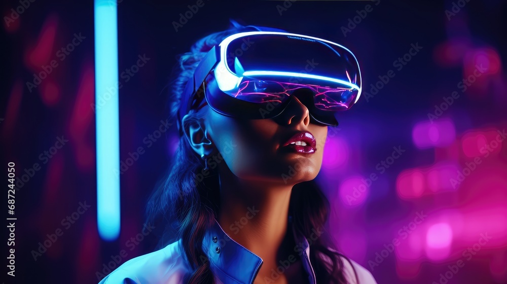 Woman Immersed in Virtual Reality Experience Woman Immersed in Virtual Reality Experience