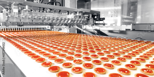 Принти на полотні Food industry, biscuit production in factory on conveyor belt