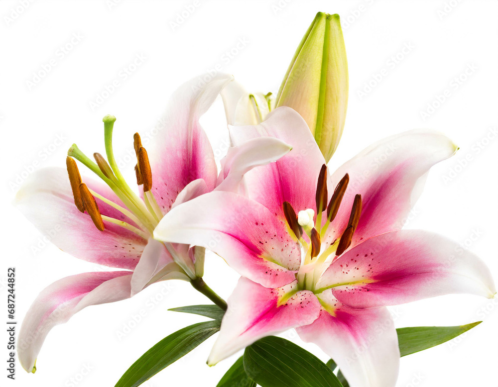 Lilies isolated on white background, cut out 