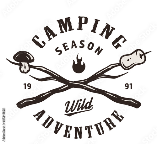 Badge, Hiking, Camping - Symbol. Vector