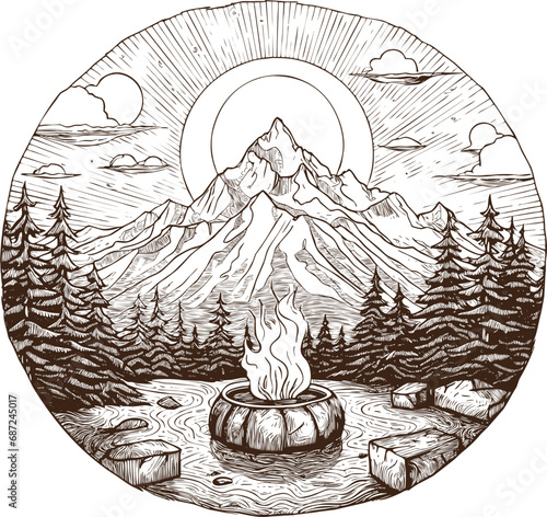 Landschaft, Berge, Wälder, , Hiking, Camping - Vector