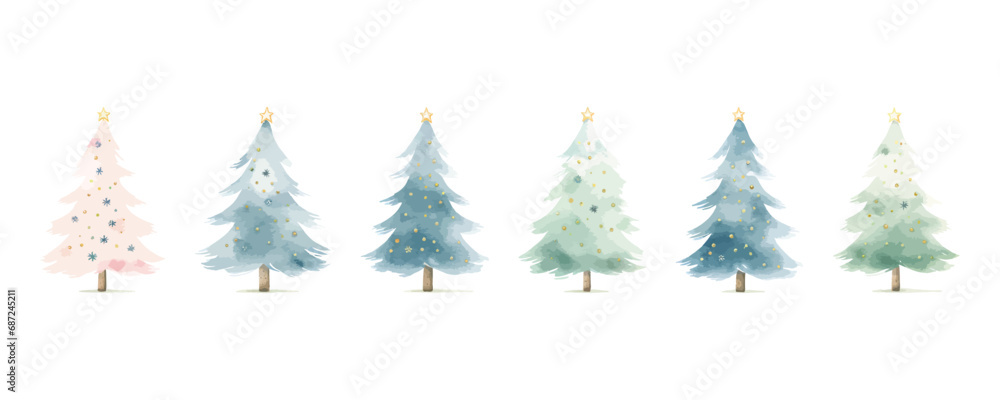 Collection of Watercolor Christmas Trees Collection of Watercolor Christmas Trees
