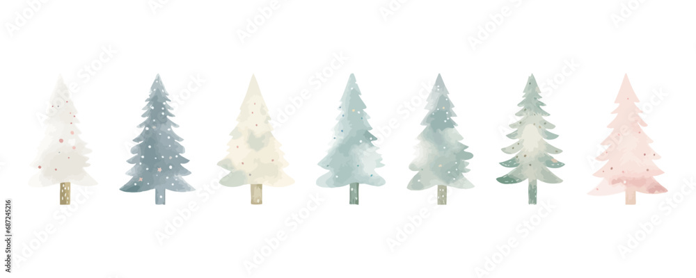 Obraz premium Collection of Watercolor Christmas Trees