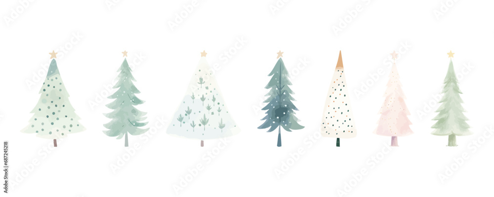 Obraz premium Collection of Watercolor Christmas Trees