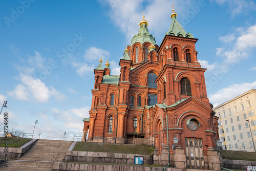facade building uspensky cathedral church in helsinki finland photo