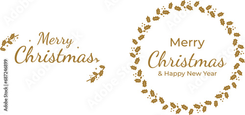 Christmas golden wreath, vector illustration, elements for greeting cards