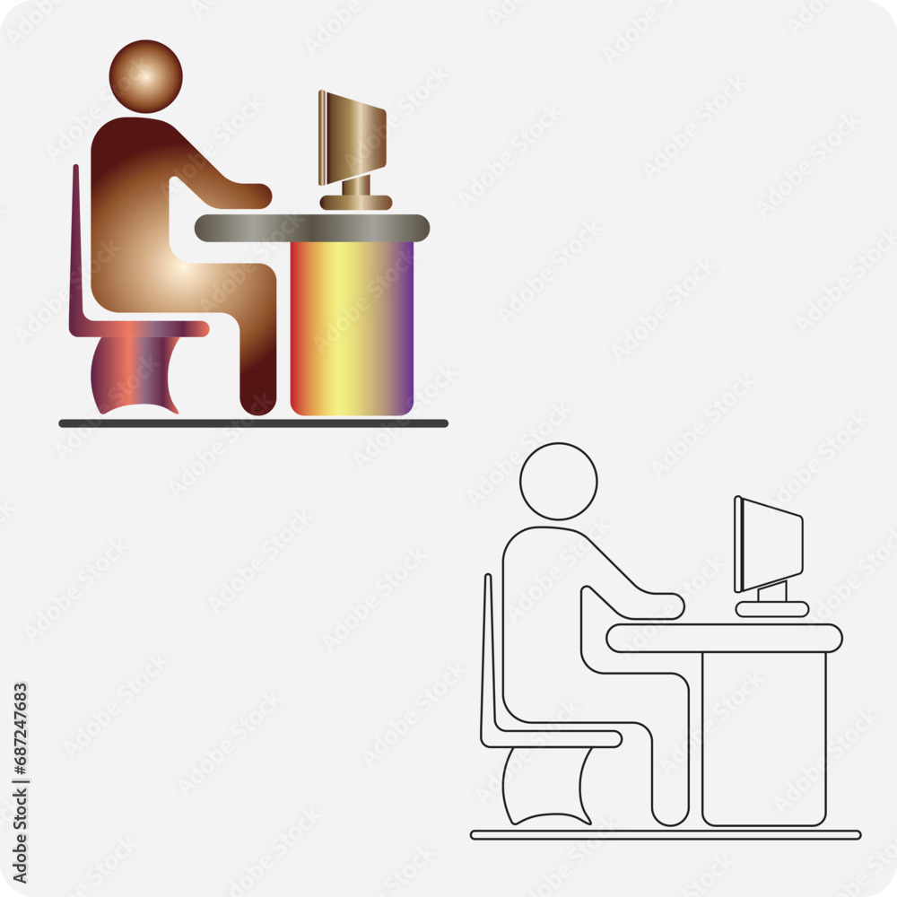 Fototapeta premium Computer desk with man vector illustration eps