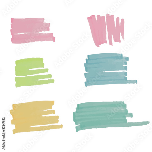 カラフルな蛍光ペンのストロークのイラスト素材　ベクター