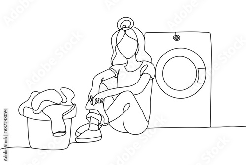 Woman. Wash. Laundry. One line