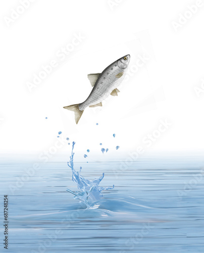 illustration d'un poisson   alose  qui saute d' eau limpide et pur 